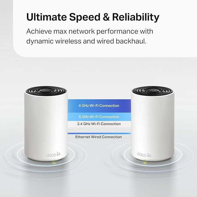 TP-Link Deco XE70 Pro AXE4900 Tri-Band WiFi 6E Mesh WiFi System - 2.5G WAN/LAN Ports, 4.9 Gbps Wi-Fi 5,500 Sq. Ft Coverage, Connect up to 200 Devices, 6 GHz Band, 2-Pack