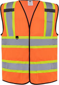 Dazonity High Visibility Safety Vest with Multi Pockets, Reflective Strips, Fit for Men & Women, Work, Construction,Cycling, Runnning, Surveyor, Volunteer (Orange-3XL)