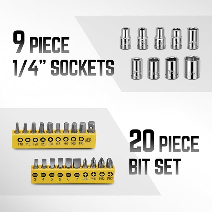 DNA MOTORING 37pcs Handheld Tool & Complete Drill Bits Set, Home Repair Tool Set, Screwdriver, Pliers, Ratchet Bit Driver kit, Maintenance Tools kit, Yellow/Black, TOOLS-00034