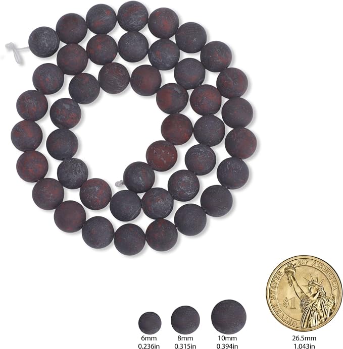 60pcs Natural Matte Red Flower Gemstone Beads，6mm Frosted Round Loose Stone - Image 2