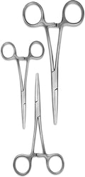 Hemostats ROCHESTER PEAN Forceps Locking Pliers Clamps Tongs Full Serrated Stainless Steel set (Straight 9,10,12 Inches 3 pcs Set)