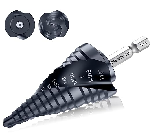 Spiral Flute Cobalt Step Drill Bit M35,Hex Shank Unibit for Metal, Stainless Steel (1/4"-1-1/8")
