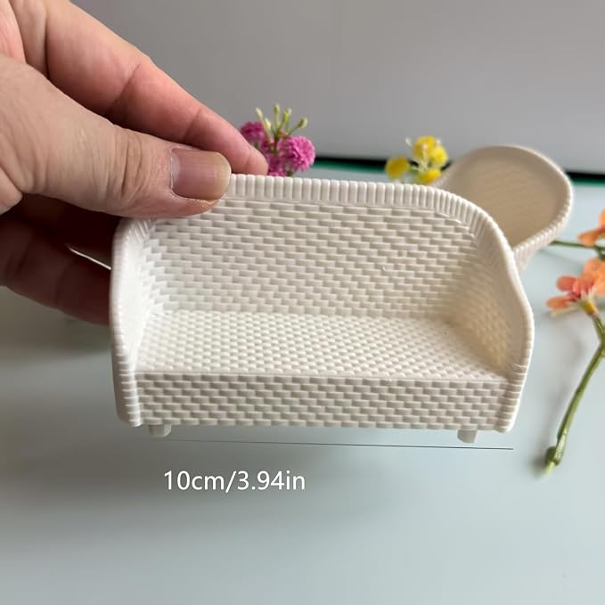 4 Pack Miniature White Wicker Tea Table and Chair Set, Dollhouse Furniture Decor - Image 2