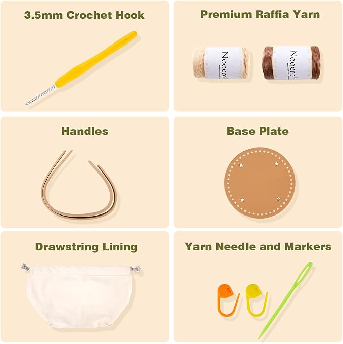 Noocro Crochet Kit for Intermediate or Advanced Level, Floral Raffia Bucket Bag - Image 3