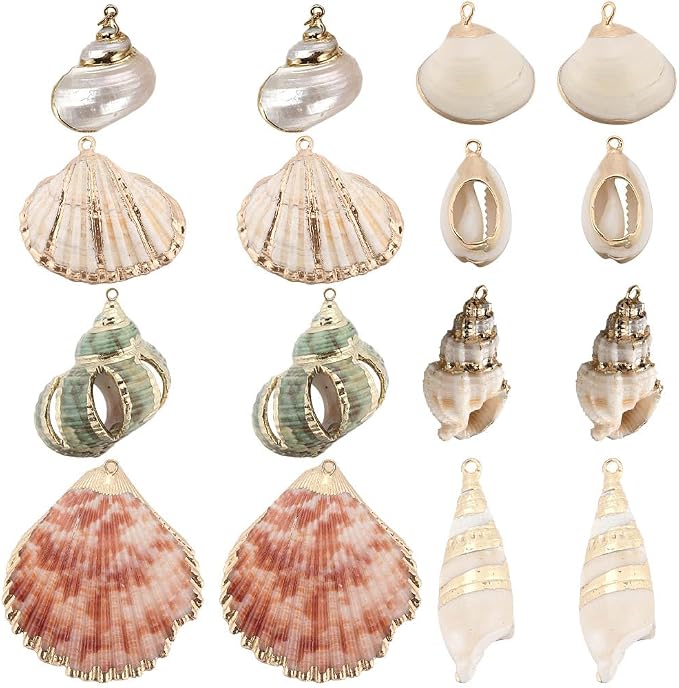 SUNNYCLUE 1 Box 16Pcs 8 Styles Natural Shell Charms Bulk Seashell Charm Summer by SUNNYCLUE