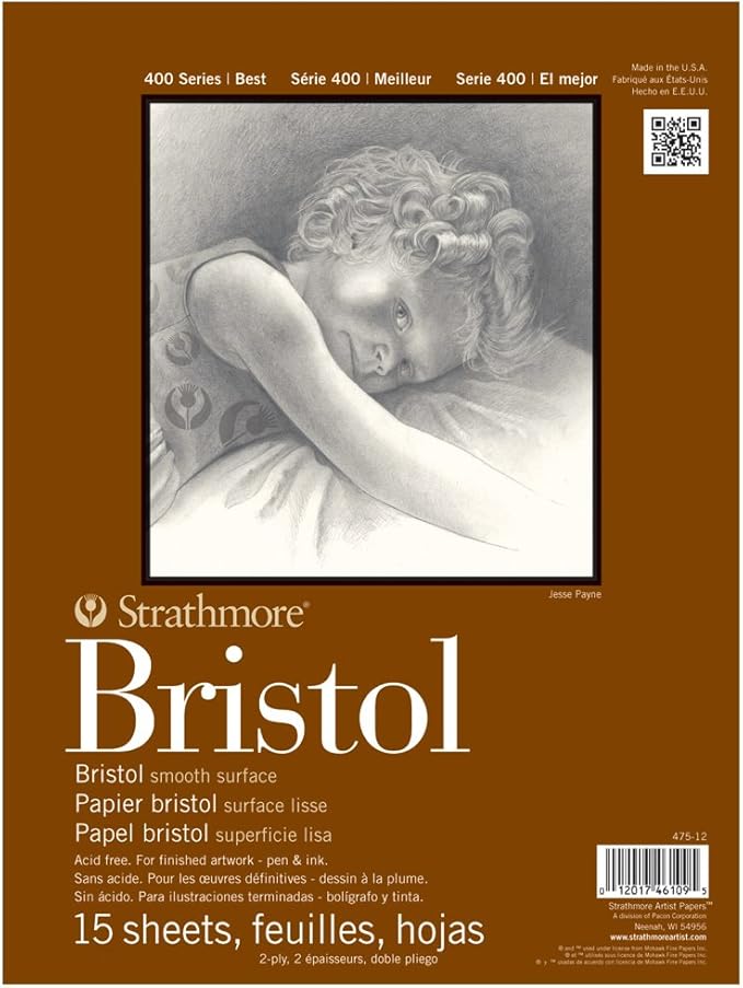 Strathmore 400 Series Bristol Paper Pad, Tape Bound, 9x12 inches, 15 Sheets by StrathmorePaper