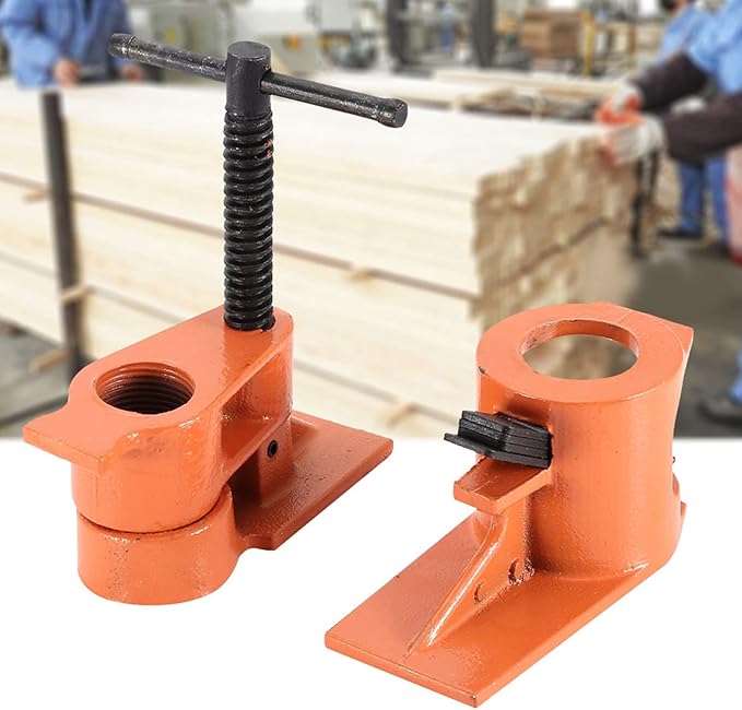 2 PCS Heavy Duty 1 inch Pipe Clamp, Jaws Vise Fixture Set Woodworking Tool Kit for Gluing and Drilling Used in Wood Clamp, Water Pipe Clamp (2 PCS)