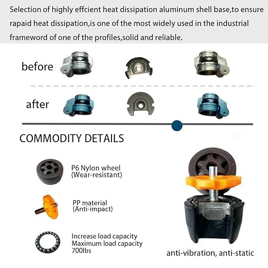 Skelang 4 Pcs Stem Leveling Machine Casters with Nylon Wheel, Retractable Workbench Caster, Loading Capacity 2200 Lbs