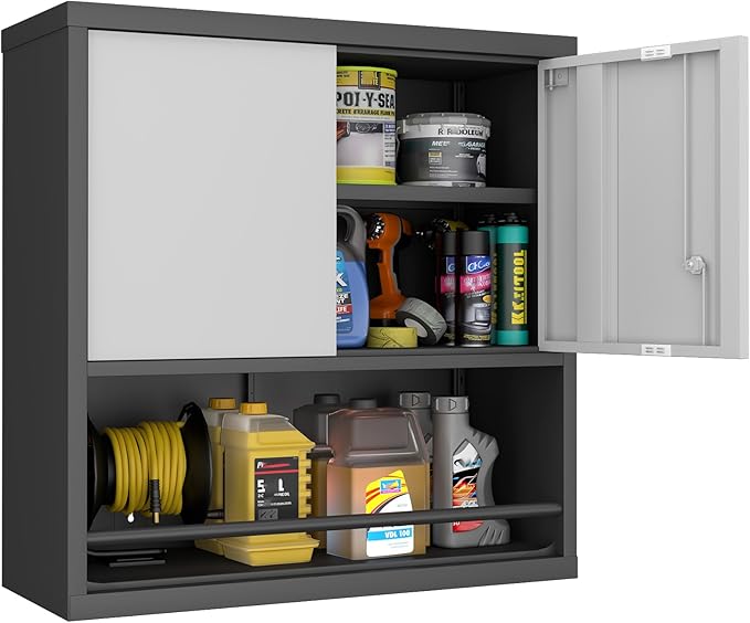 Metal Cabinet Wall Mounted, Garage Wall Storage Cabinets with 2 Door & Adjustable Shelves, Metal Wall Storage Cabinet for Bathroom, Office, Warehouse