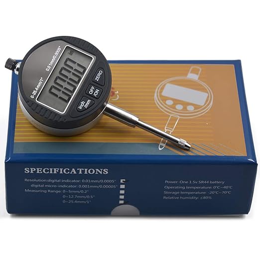 Electronic Digital Dial Indicator Gage Gauge Inch/Metric Conversion 0-1 Inch/25.4 mm with Back Lug Auto Off Featured Measuring Tool
