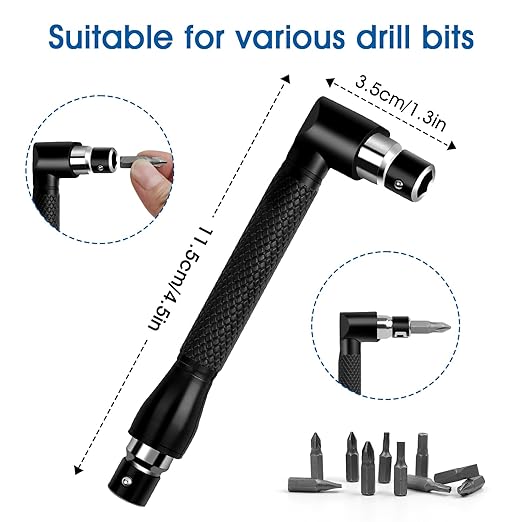 Flexible Drill Bit Extension, 11.6 Inch Super Bit Screwdriver Kit, Manual 90 Right Angle Drill Attachment, 1/4 Flexible for Drill, Screwdriver Bit Set