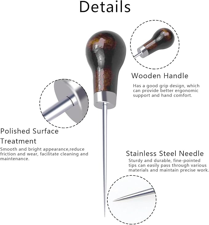 6 PCS Awl Tool, Gourd Shape Wooden Handle Scratch Awl Tool, Awl Tool Sewing for Leather Craft Cloth Pouch Hole DIY Handmade Maker Tool