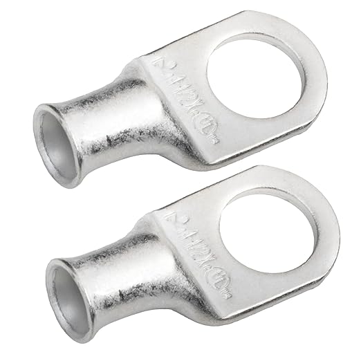SELTERM 2pcs 4 AWG-1/2 Stud Tinned Copper Wire Lugs, Heavy Duty Battery Cable Ends,4 Guage Ring Terminals, UL Battery Lugs Marine Grade Copper Eyelets Electrical Battery Terminal Connectors