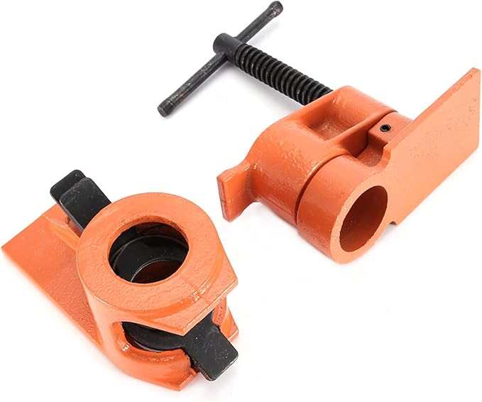 2 PCS Heavy Duty 1 inch Pipe Clamp, Jaws Vise Fixture Set Woodworking Tool Kit for Gluing and Drilling Used in Wood Clamp, Water Pipe Clamp (2 PCS)