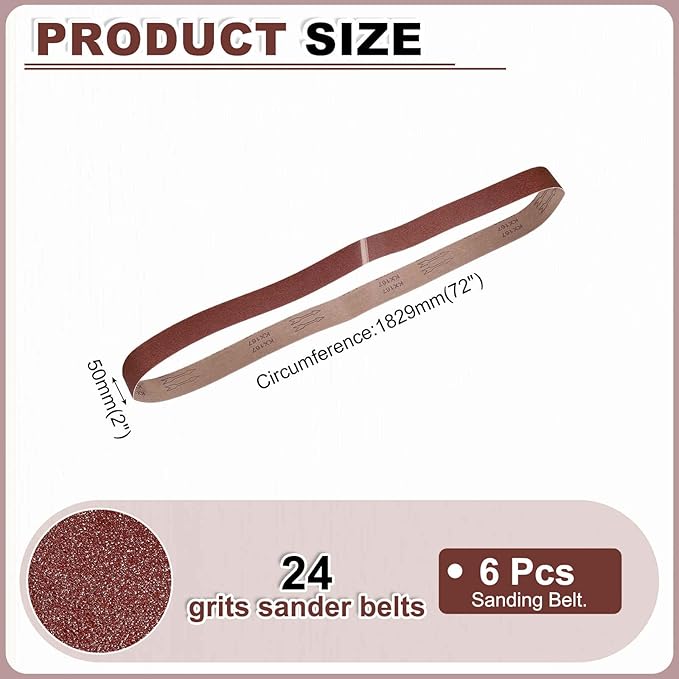 HARFINGTON 2 x 72 Inch Sanding Belts, 6 Pcs 24 Grit Aluminum Oxide Abrasive Belt Sander File Belt for Woodworking, Metal Polishing, Knife Sharpener