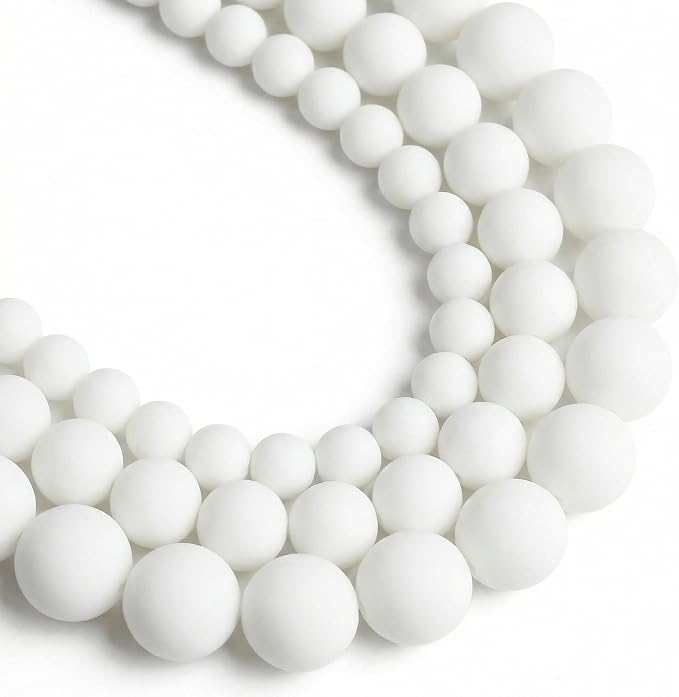36pcs Natural Matte White Agate Gemstone Beads，10mm Frosted Round Loose Stone by Yochus