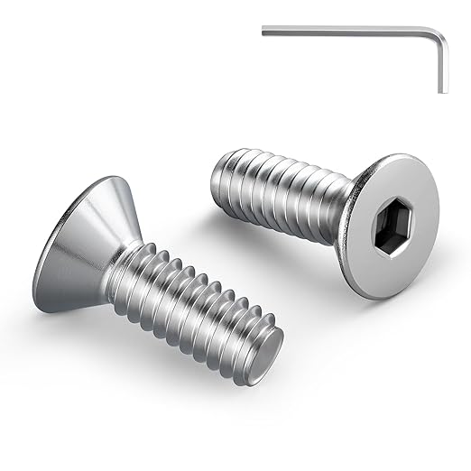 1/4-20 Bolt, 1/4-20 x 5/8 Inch Flat Socket Head Screws 30Pcs, 304 Stainless Steel 18-18 Countersunk Bolts, Full Thread, with Hex Spanner