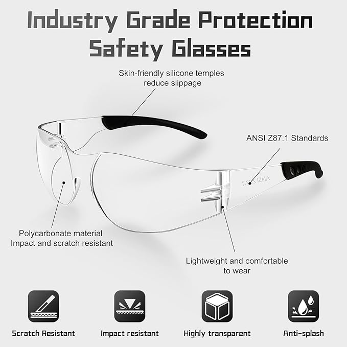 Clear Safety Glasses Bulk of 50,ANSI Z87.1 Impact Resistant Lens Eye Protection for Lab,Construction