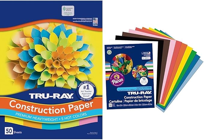 Tru-Ray Heavyweight Construction Paper, Hot Assorted Colors, 50 Sheets & by Tru-Ray%C2%AE