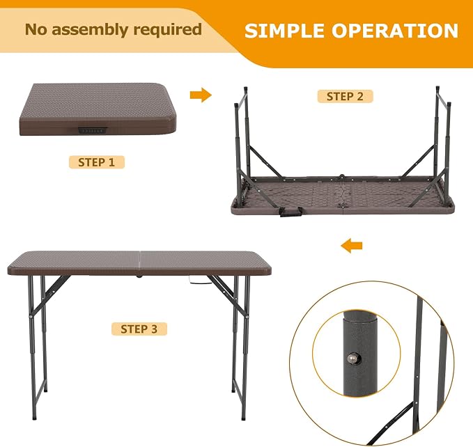 FDW 4FT Folding Table Half Portable Foldable Table Picnic Table - Image 5