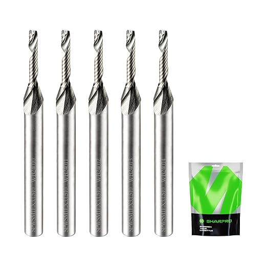 O Flute Upcut Spiral Router Bits 1/8 Inch Shank 1.5mm Inch Cutting Dia. Carbide Single Flute CNC Router Bits, Ideal for Aluminum, Plastic, Acrylic, Wood, MDF and PVC (5PCS)
