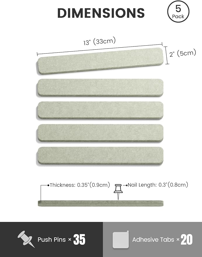 Fluxynara Cork Board Alternative Felt Strip Board 5-Pack 13"x2", Office Pin - Image 2