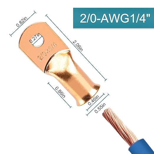 4PCS Battery Cable Ends, 2/0 Gauge Wire Connectors 1/4 Copper Wire Lugs, Bare Copper Eyelets with Heat Shrink Tubing by HOUSUN