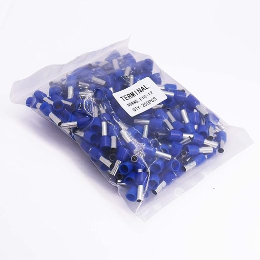 Fidioto 8AWG Wire Ferrule, 250pcs 8AWG Blue Terminal Connector Wire Insulated Cord Pin Ends Terminals for Electric, Industrial, Chemical Industry, Power Control System, etc.