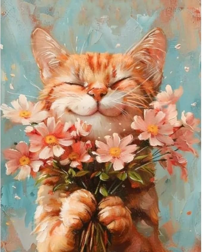 DIY Cat and Flower Paint by Numbers Kits by Clendo