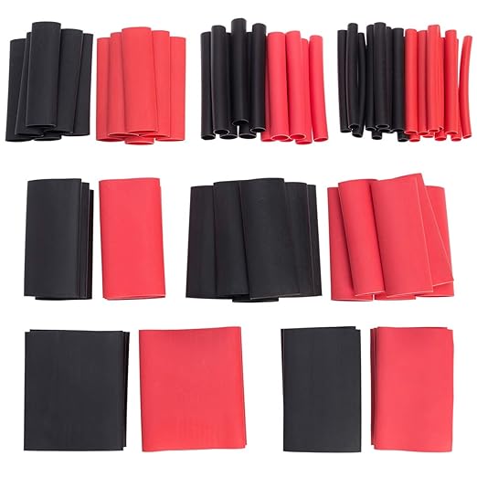74 PCS 1-1/2, 1-1/4, 1, 3/4, 1/2, 3/8, 1/4 Inch 3:1 Heat Shrink Tubing Dual Wall Adhesive Lined Marine Grade Electrical Cable Heat-Shrink Insulation Wrap Tube Black Red