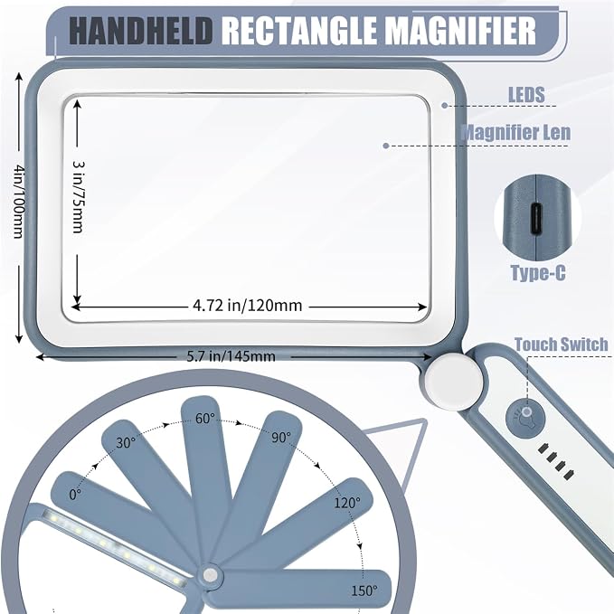 Magnifying Glass for Reading, Rechargeable 5X Large Page Magnifier - Image 6