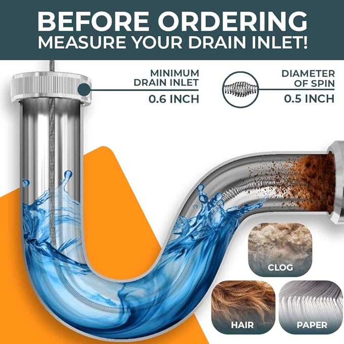 drain snake [50FT] - with drill attachment - Ideal plumbing snake for sink and drain unblocking - Solid drain auger for real DYIs! (50 FT - 1/4 inch)