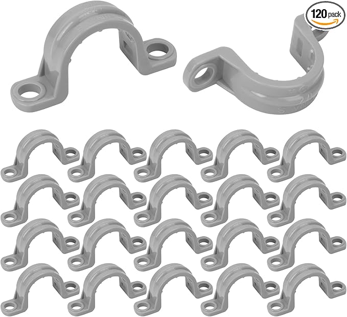 120 PCS 1/2 Inch PVC Pipe Straps, Convenient 2 Holes Conduit Strap for Pipe Mounting - PVC Conduit Clips Clamps, 2 Holes Pipe Mounting Bracket