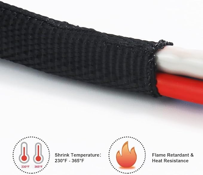 Heat Shrinkable Braided Sleeving 2:1 Ratio- Abrasion Protection Flexibility Wiring Harness Cable Sheath (1" ID, 16ft)