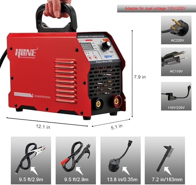 HONE ARC Welder, Actual 185Amp 110V/220V Stick Welder with Lift Tig Function, Digital IGBT Inverter Welding Machine with Hot Start Arc Force Anti-Stick VRD, High Duty Cycle for 1/16"-5/32" Welding Rod