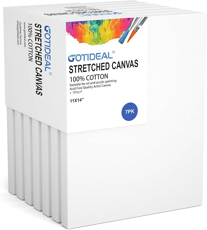 GOTIDEAL Stretched Canvas, 11x14 Inch Set of 7, Primed White by GOTIDEAL