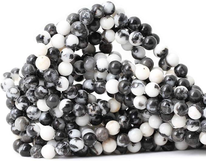 60PCS 6mm Natural Black White Zebra Jasper Gemstone Round Loose Beads Crystal by CHEAVIAN