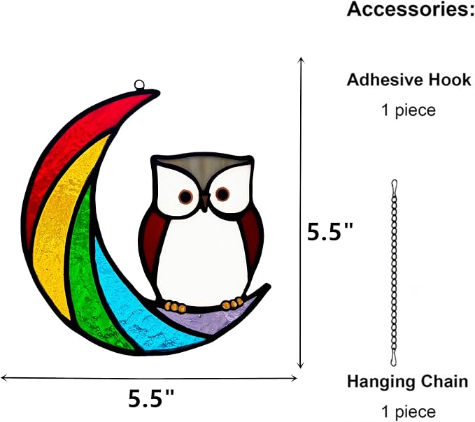 Stained Glass Owl Suncatcher Window Hanging Ornament, Stained Glass Birds - Image 2