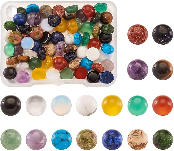 Beadthoven 90pcs 8mm Mix Natural Stone Cabochons Beads Half Round Flatback by BBBeadthoven