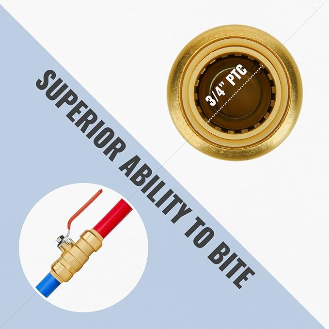 SUNGATOR 3/4 Inch Ball Valve, 3/4" Shut Off Valve, No Lead Brass Push-to-Connect Plumbing Water Shutoff for PEX Pipe, Copper, CPVC, PE-RT, with 1 Disconnect Clip, Pack of 6