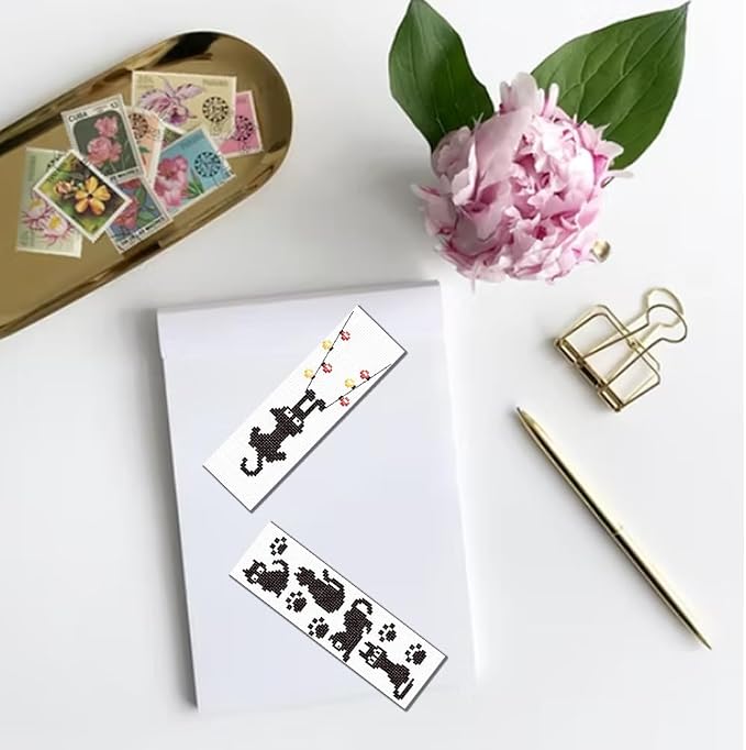 FREEBLOSS 6 Set Cross Stitch Bookmark Kit Stamped Cross Stitch Kit Black Cat - Image 6