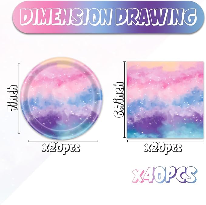 40Pcs Tie Dye Birthday Party Decorations Rainbow Birthday Plates and Napkins - Image 2