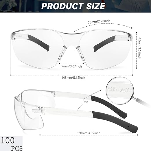Clear Safety Glasses Bulk of 100 ANSI Z87.1 Protective Eyewear Scratch-Resistant for Work, Lab, Construction