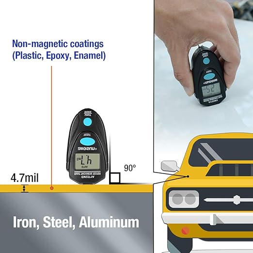 allsun EM2271A Digital Paint Gauge Thickness Meter, Car Mini Coating Paint Tester LCD 2.2mm/80mil Data Hold Black