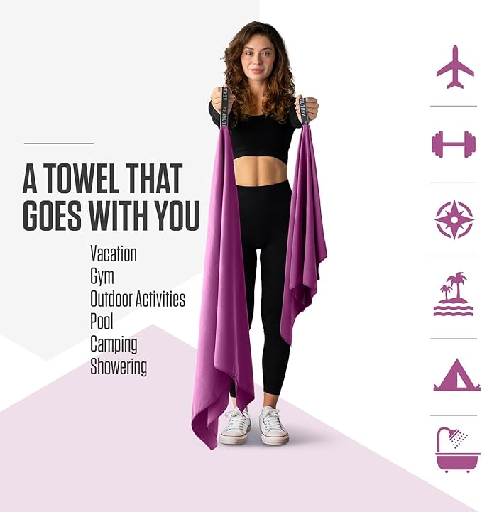 VENTURE 4TH Quick Dry Towel. Microfiber Travel Towel Ideal for Camping, Hiking, Backpacking, Gym. Lightweight & Fast Drying Travel Towels for Body. Compact & Easy to Pack - Purple Extra Large