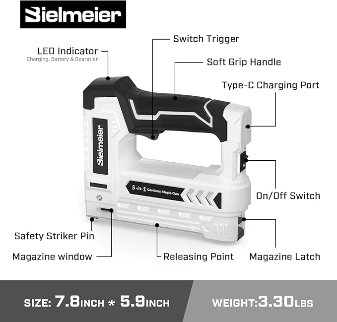 Electric Staple Gun 5 in 1 Band Nailer, 4V Rechargeable Cordless Stapler, Nail Gun Battery Powered with 2,000 Staples and Nails, Power Tacker Pin Nailer for Home Use, Wood, Upholstery, DIY