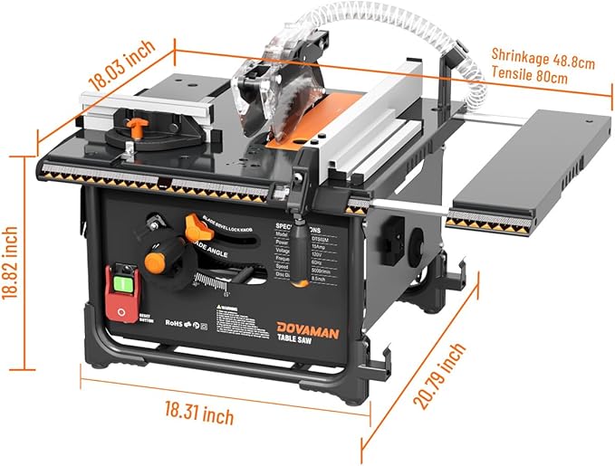 DTS02M Table Saw, 98% Dust Collection Rate, 15AMP with 8.5 inches Blade, 0-45° Bevel Cut for 1.77-2.36 inches Depth, On-tool Storage, Mini Table Saw Ideal for Woodworking & DIY