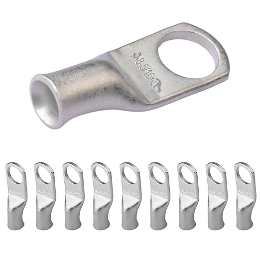 SELTERM 10pcs 8 AWG-5/16 Stud Tinned Copper Wire Lugs, Heavy Duty Battery Cable Ends,8 Gauge Ring Terminals, UL Battery Lugs Marine Grade Copper Eyelets Electrical Battery Terminal Connectors