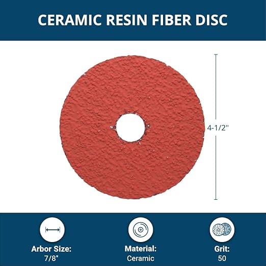Benchmark Abrasives 4 1/2 Inch Sanding Discs Ceramic Resin Fiber Grinding Disc for Grinding, Stripping on Wood, Fiberglass, Metal, 7/8" Arbor Angle Grinder Sanding Disc, 25 Pack - 50 Grit