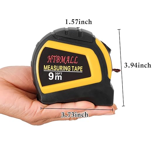 Auto-Lock Measuring Tape, 30-Feet (9M) Dual Side Retractable Tape Measure, Inch/Metric Scale, MID Accuracy, for Electricians, Carpenter, Surveyors and Engineers, with Rubber Protective Casing